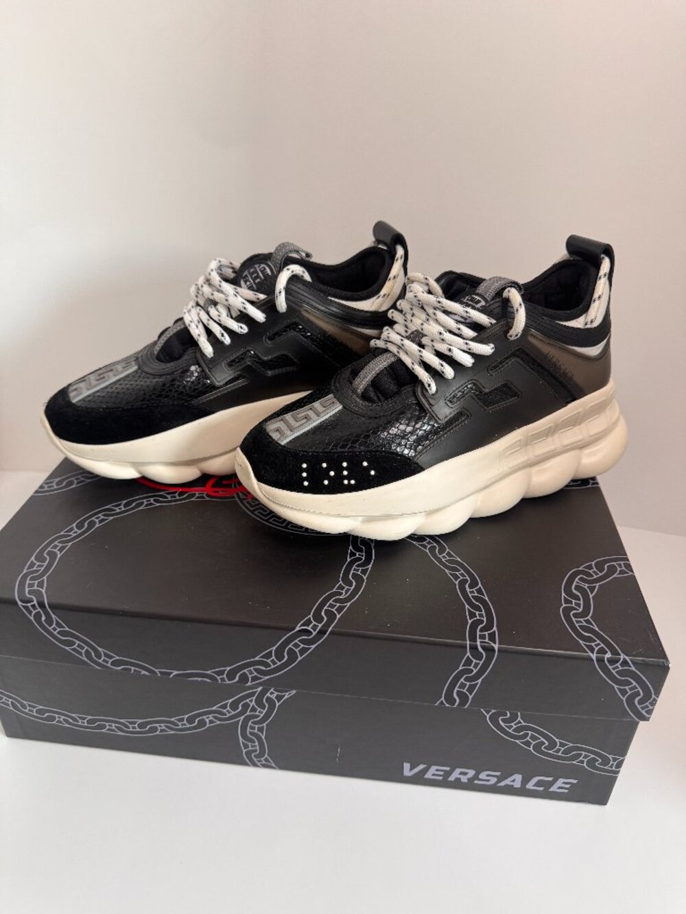 Versace Chain Reaction Sneakers EU 37.5 Black Greek Key